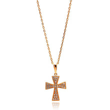 Load image into Gallery viewer, Sterling Silver Rose Gold Plated Cross CZ Inlay Dangling Necklace