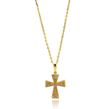 Load image into Gallery viewer, terling Silver Gold Plated Cross CZ Inlay Dangling Necklace