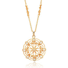 Load image into Gallery viewer, Sterling Silver Fancy Rose Gold Plated  S\&#39; Connected Link Necklace with Cut-Out Flower Design Inlaid with Clear Czs PendantAnd Chain Length of 16  AdjustableAnd Pendant Dimensions: 37MMx33MM