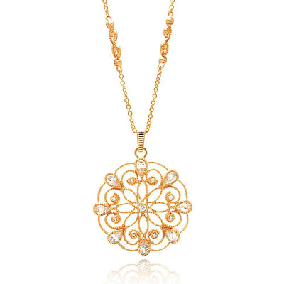 Sterling Silver Fancy Rose Gold Plated  S\' Connected Link Necklace with Cut-Out Flower Design Inlaid with Clear Czs PendantAnd Chain Length of 16  AdjustableAnd Pendant Dimensions: 37MMx33MM