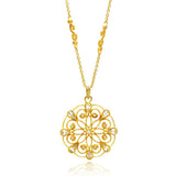 Sterling Silver Fancy Gold Plated  S\' Connected Link Necklace with Cut-Out Flower Design Inlaid with Clear Czs PendantAnd Chain Length of 16  AdjustableAnd Pendant Dimensions: 37MMx33MM