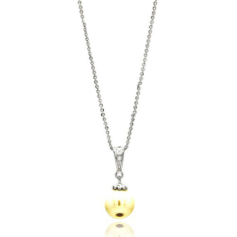 Sterling Silver Rhodium Plated Single Pearl Pendant Necklace