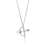 Sterling Silver Necklace with Fancy Bow and Heart Arrow Inlaid with Clear Czs PendantAnd Chain Length of 16 -18 And Pendant Dimensions: 26MMx23MM