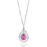 Sterling Silver Rhodium Plated Open Teardrop Necklace With Center Pink CZ And Clear CZ