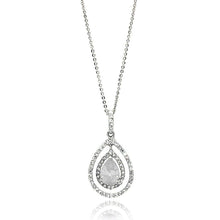 Load image into Gallery viewer, Sterling Silver Necklace with Centered  Pearshape Cut White Cz Double Open Teardrop Pendant Inlaid with Clear CzsAnd Chain Length of 16  AdjustableAnd Pendant Dimensions: 32.3MMx16.8MM