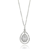 Sterling Silver Necklace with Centered  Pearshape Cut White Cz Double Open Teardrop Pendant Inlaid with Clear CzsAnd Chain Length of 16  AdjustableAnd Pendant Dimensions: 32.3MMx16.8MM