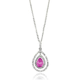 Sterling Silver Necklace with Centered  Pearshape Cut Pink Cz Double Open Teardrop Pendant Inlaid with Clear CzsAnd Chain Length of 16  AdjustableAnd Pendant Dimensions: 32.3MMx16.8MM