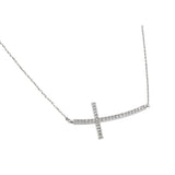 Sterling Silver Necklace with Paved Clear Czs Sideways Cross PendantAnd Chain Length of 16 -18  AdjustableAnd Pendant Dimensions: 39.8MMx21MM