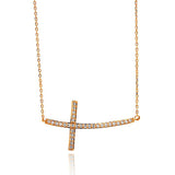 Sterling Silver Rose Gold Plated Sideways CZ Inlay Necklace