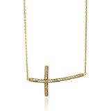 Sterling Silver Gold Plated Sideways Cross CZ Necklace