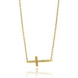 Sterling Silver Gold Plated Sideways Cross CZ Necklace