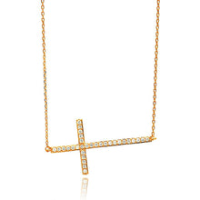 Load image into Gallery viewer, Sterling Silver Rose Gold Plated Sideways Cross CZ Necklace���������