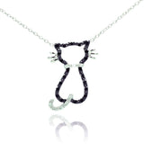 Sterling Silver Necklace with Trendy Open Cat Inlaid with Clear and Black Czs PendantAnd Chain Length of 16 -18