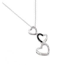 Load image into Gallery viewer, Sterling Silver Necklace with Three Heart Link Inlaid with Clear and Black Czs PendantAnd Chain Length of 16  with 2  ExtensionAnd Pendant Dimensions: 30.7MMx11.6MM