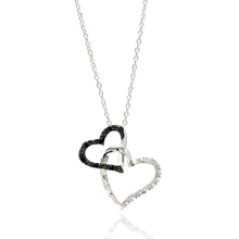 Load image into Gallery viewer, Sterling Silver Necklace with Trendy Double Link Heart Inlaid with Clear and Black Czs PendantAnd Chain Length of 16 -18  AdjustableAnd Pendant Dimensions: 23MMx21MM