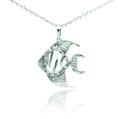 Sterling Silver Necklace with Tropical Fish Inlaid with Clear Czs PendantAnd Chain Length of 16 -18