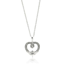 Load image into Gallery viewer, Sterling Silver Necklace with Elegant Claddagh Heart Inlaid with Clear Czs PendantAnd Chain Length of 16 -18  AdjustableAnd Pendant Dimensions: 19MMx19MM