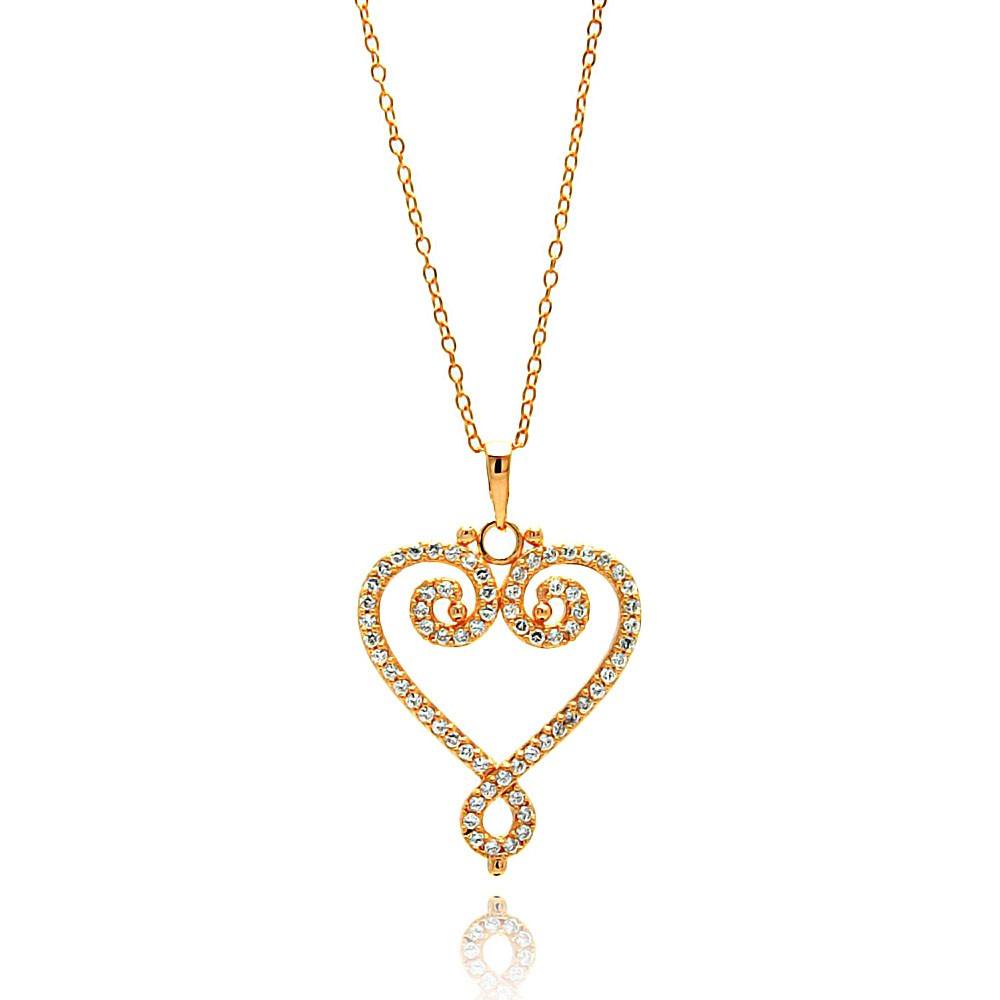 Sterling Silver Rose Gold Plated Necklace with Classy Curl Heart Inlaid with Clear Czs PendantAnd Chain Length of 16 -18  AdjustableAnd Pendant Dimensions: 28MMx22MM