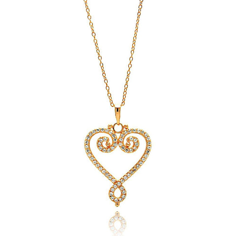 Sterling Silver Rose Gold Plated Necklace with Classy Curl Heart Inlaid with Clear Czs PendantAnd Chain Length of 16 -18  AdjustableAnd Pendant Dimensions: 28MMx22MM