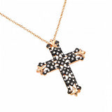 Sterling Silver Rose Gold Plated Necklace with Trinity Cross Pendant Inlaid with Clear Czs on Black Plated SettingAnd Chain Length of 16 -18  AdjustableAnd Pendant Dimensions: 36.5MMx29MM