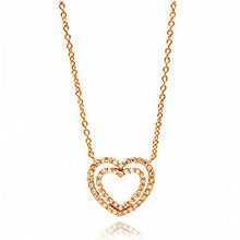 Load image into Gallery viewer, Sterling Silver Rose Gold Plated Necklace with Trendy Double Open Heart Inlaid with Clear Czs PendantAnd Chain Length of 16 -18  AdjustableAnd Pendant Dimensions: 16.9MMx18.4MM