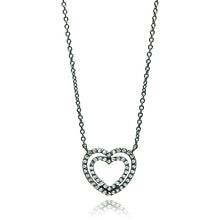 Load image into Gallery viewer, Sterling Silver Black Rhodium Plated Necklace with Trendy Double Open Heart Inlaid with Clear Czs PendantAnd Chain Length of 16 -18  AdjustableAnd Pendant Dimensions: 17MMx18.4MM