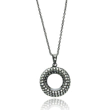 Load image into Gallery viewer, Sterling Silver Black Rhodium Plated Necklace with Paved Clear Czs Open Circle PendantAnd Chain Length of 16  AdjustableAnd Pendant Dimensions: 28.4MMx20.6MM