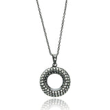 Sterling Silver Black Rhodium Plated Necklace with Paved Clear Czs Open Circle PendantAnd Chain Length of 16  AdjustableAnd Pendant Dimensions: 28.4MMx20.6MM