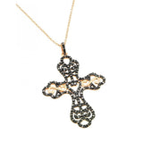 Sterling Silver Rose Gold Plated Necklace with Black Plated Filigree Cross Inlaid with Clear Czs PendantAnd Chain Length of 16  AdjustableAnd Pendant Dimensions: 52.6MMx34.5MM