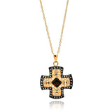 Sterling Silver Rose Gold Plated Necklace with Filigree Cross Pendant Centered with Garnet Cz and Inlaid with Clear Czs on Black Plated SettingAnd Chain Length of 16 -18  AdjustableAnd Pendant Dimensions: