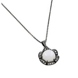 Sterling Silver Black Rhodium Plated Necklace Elegant Pendant Centered with Round White Stone and Halo Set with Clear CzsAnd Chain Length of 18  AdjustableAnd Pendant Diameter: 17.2MM