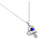 Sterling Silver Rhodium Plated Blue CZ Heart Pendant Necklace