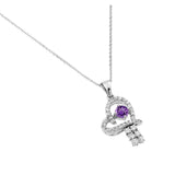 Sterling Silver Rhodium Plated Purple CZ Heart Pendant Necklace