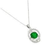 Sterling Silver Rhodium Plated Round Cut Pendant With Green And Clear CZ