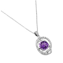 Load image into Gallery viewer, Sterling Silver Rhodium Plated Round Cut Pendant With Purple And Clear CZ