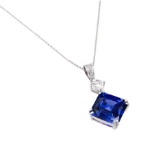 Load image into Gallery viewer, Sterling Silver Rhodium Plated Square Shaped Pendant With Blue And Clear CZ