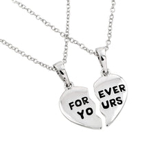 Load image into Gallery viewer, Sterling Silver Two Necklace with Heart Pieces Pendant Engraved with  Forever Yours And Chain Length of 16 -18  AdjustableAnd Pendant Dimensions: 21.4MMx8.5MM