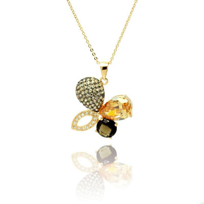 Sterling Silver Gold Plated Necklace with Fancy Butterfly Inlaid with Multi-Color Czs Pendant