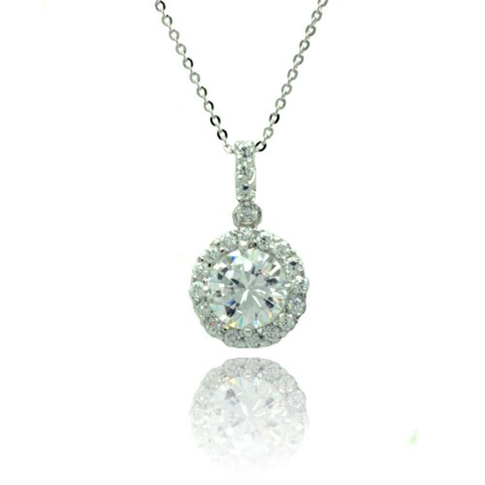 Sterling Silver Rhodium Plated Round CZ Outline Necklace