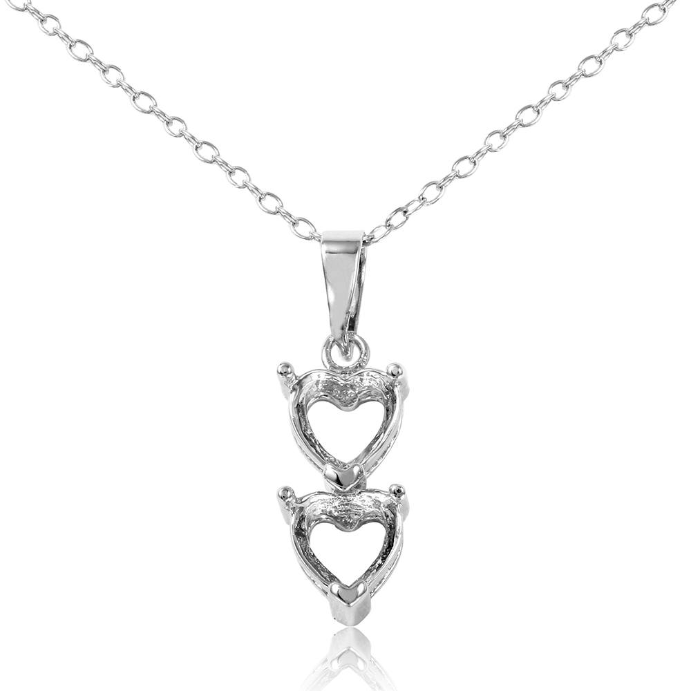 Sterling Silver Necklace with Two Heart Link Solitaire Prong Setting PendantAnd Chain Length of 16 -18  Adjustable