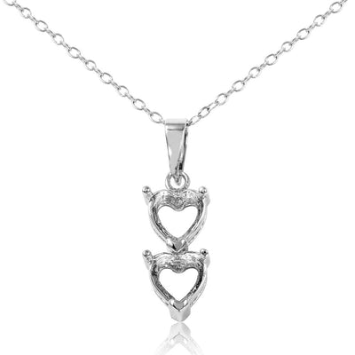 Sterling Silver Necklace with Two Heart Link Solitaire Prong Setting PendantAnd Chain Length of 16 -18  Adjustable