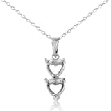 Sterling Silver Necklace with Two Heart Link Solitaire Prong Setting PendantAnd Chain Length of 16 -18  Adjustable