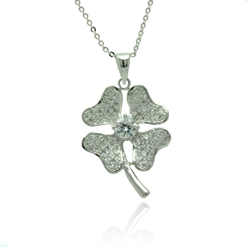 Sterling Silver Necklace with Modish Four Leaf Clover Flower Inlaid with Micro Paved Czs PendantAnd Chain Length of 16 -18  Adjustable