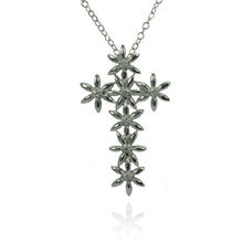 Load image into Gallery viewer, Sterling Silver Rhodium Plated Flower Cross CZ Inlay Necklace