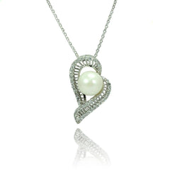 Sterling Silver Necklace with Elegant Design Inlaid with Clear Czs and White Pearl PendantAnd Chain Length of 16 -18  AdjustableAnd Pendant Dimensions: 24MMx14MM