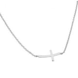 Sterling Silver Rhodium Plated Necklace with Small Sideways Cross PendantAnd Chain Length of 16 -18  AdjustableAnd Pendant Dimensions: 23MMx10MM