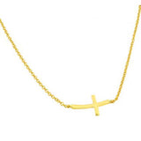 Sterling Silver Gold Plated Necklace with Small Sideways Cross PendantAnd Chain Length of 16 -18  AdjustableAnd Pendant Dimensions: 23MMx10MM