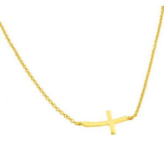 Sterling Silver Gold Plated Necklace with Small Sideways Cross PendantAnd Chain Length of 16 -18  AdjustableAnd Pendant Dimensions: 23MMx10MM