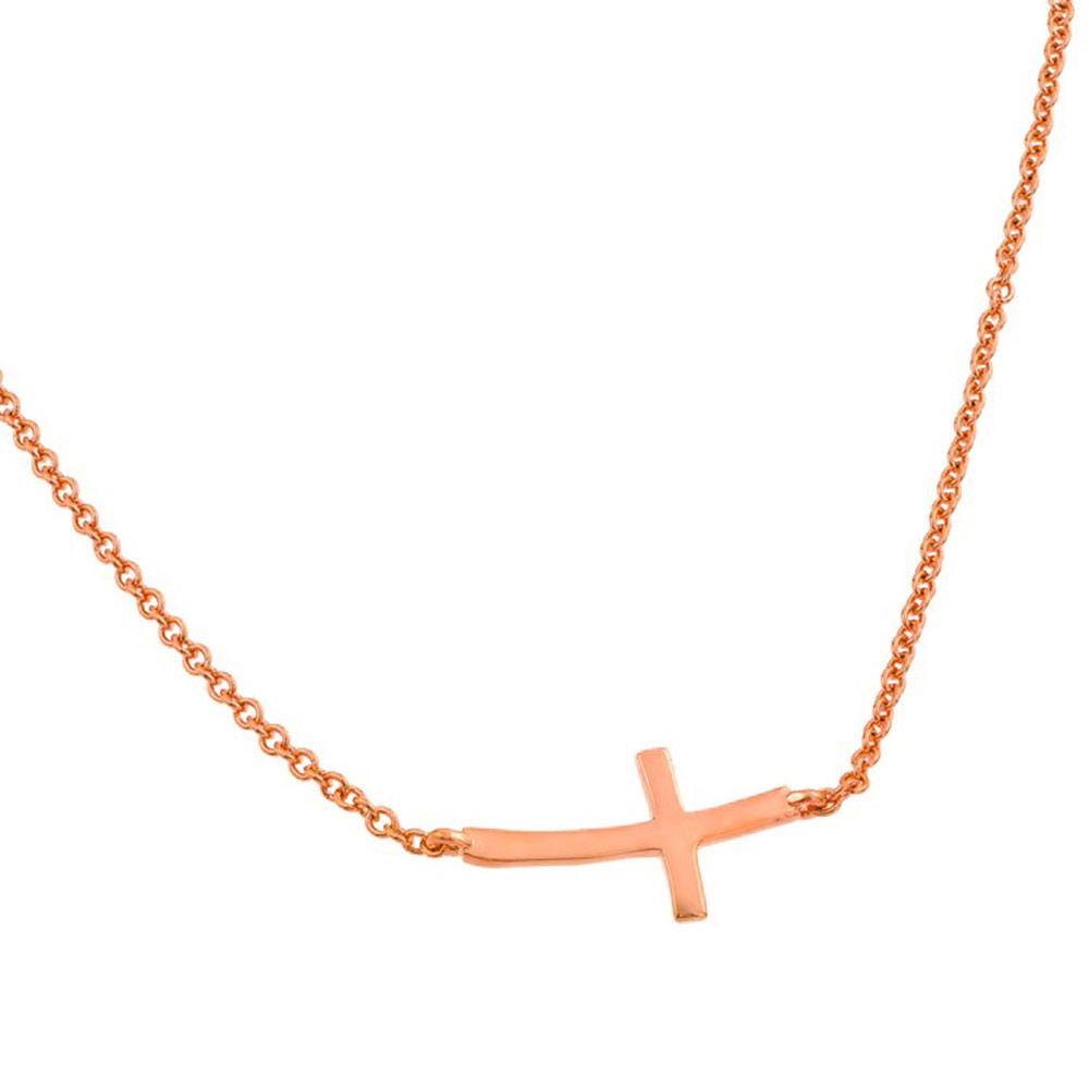 Sterling Silver Rose Plated Sideways Cross Necklace���������