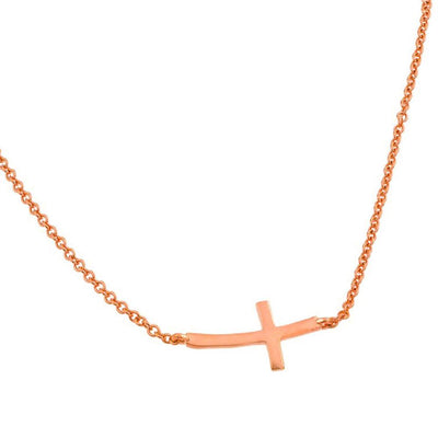 Sterling Silver Rose Plated Sideways Cross Necklace